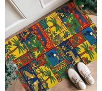 Palm Runner Rug, Tropical Vibrant Leopard Flower Summer Yellow Low Pile Sponge Doormat Accents Rug Fade Resistant for Kitchen Entryway Laundry Hallway Decor 2x3 Ft