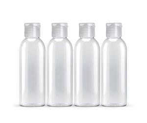 Palm Safe 4 pcs 100ml/3.5 OZ Clear Plastic Travel Bottles, Durable Strong Recyclable BPA Free Storage Bottles, Empty Refillable Containers with Flip Cap Leak Proof for Toiletries
