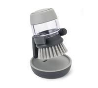 Palm Scrub Refillable Soap Dispensing Cleaning Washing Up Kitchen Brush with Storage Stand Holder, Grey