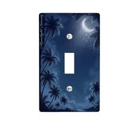 Palm Single Light Switch Cover Plate, Tropical Calm Moon Stars Summer Blue Plastic Standard Size Decorative Wall Plates for Home Living Room Bedroom Bathroom Decor (Single)