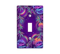 Palm Single Light Switch Cover Plate, Tropical Neon Waves Sunset Summer Violet Plastic Standard Size Decorative Wall Plates for Living Room Bedroom Home Office Decor (Single)