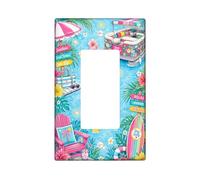 Palm Single Rocker Light Switch Cover, Tropical Summer Hibiscus Lounge Chair Summer Blue Plastic Standard Size Accents Wall Switch Plates for Bedroom Bathroom Kitchen Entrance Decor