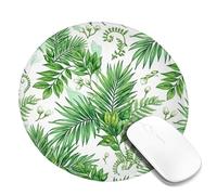 Palm Small Mouse Pad, Tropical Nature Fern Leaf Summer Green Round Rubber Smooth Mini Travel Desk Mousepad Accessories for Office Home Computer Laptop Round 8x8 Inch
