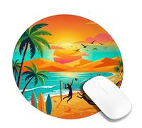 Palm Small Mouse Pad, Tropical Vibrant Sunset Beach Summer Orange Round Rubber Non Slip Portable Travel Mousepad Desk Decor for Office Home Dorm Laptop Round 8x8 Inch