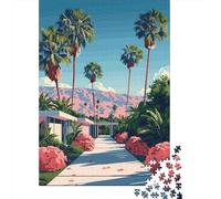 Palm Springs Landscape with Pink Mountains 1000 Piece Jigsaw Puzzle, Alpine Village Landscape, Interlocking Paper Pieces, Mindful Activity for Home Décor Fans, Gift Idea, 70x50cm/1000pcs