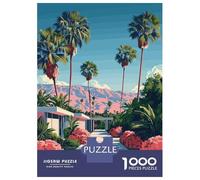 Palm Springs Landscape with Pink Mountains 1000 Piece Jigsaw Puzzle, Romantic City Break Scene, 1000 Pieces for Adults, Travel Gift for Home Décor Fans, Decorative Artwork, 70x50cm/1000pcs