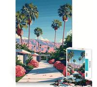 Palm Springs Landscape with Pink Mountains Jigsaw Puzzles for Adults 1000 Pieces Fine Logic Toy Casual Relax Neat Edge Fine Art Piece (50x75cm)