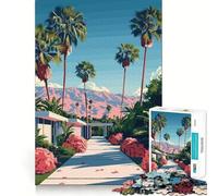Palm Springs Landscape with Pink Mountains Jigsaw Puzzles for Adults 1000 Pieces Fine Logic Toy Casual Relax Neat Edge Fine Art Piece (38x26cm)