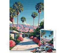 Palm Springs Landscape with Pink Mountains Jigsaw Puzzles for Teenagers 1000 Pieces Reason Skill Toy Soothing Play Exact Cut Santa Wish Gift (38x52cm)