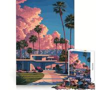 Palm Springs Modern House Illustration Jigsaw Puzzles 1000 Piece for Teenagers Reason Skill Toy Serene Time Exact Cut Amazing Present (38x26cm)