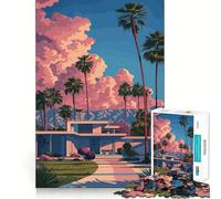 Palm Springs Modern House Illustration Jigsaw Puzzles 1000 Piece for Teenagers Reason Skill Toy Serene Time Exact Cut Amazing Present (38x26cm)