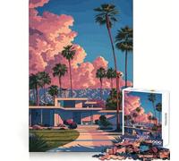 Palm Springs Modern House Illustration Jigsaw Puzzles for Adults 1000 Pieces Brain Workout Toy Relaxing Fun Art Assembly (50x75cm)
