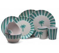 Palm Stripe Summer Melamine Outdoor Dining Picnic 16 Piece Set - Teal