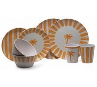 Palm Stripe Summer Melamine Outdoor Dining Picnic 16 Piece Set - Yellow