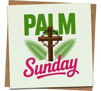 Palm Sunday Greeting Card - 145mm x 145mm Square Religious Easter Holy W ross, Crown of Thorns & Palm Leaves Design - Blank Inside - Kraft Envelope Included