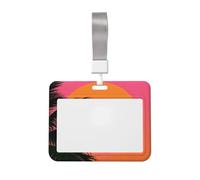 Palm Sunset Silhouette Id Badge Holder with Lanyard-Horizontal Card Protector, Clear Abs Hard Shell for Work Office Events