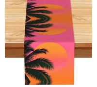 Palm Sunset Silhouette Linen Look Table Runner 13x72-Wrinkle Resistant Farmhouse Style for Dining Table Decor