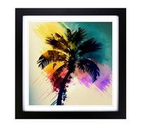 Palm Tree Abstract Expressionism Framed Print | 18x18 Inch Black Framed Wall Art | Ready to Hang | Eclectic Floral Picture | Living Room Bedroom Lounge Office