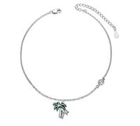 Palm Tree Anklet for Women 925 Sterling Silver Adjustable Foot Ocean Beach Ankle Bracelet for Summer, 9 Inches to 11 Inches, Made with Austrian Crystal