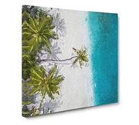 Palm Tree Beach in the Maldives Canvas Print | Gallery Wrapped 30mm Frame Wall Art | 14x14 inches | Ready to Hang | Coastal Floral Picture | Living Room Bedroom Lounge Office