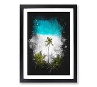 Palm Tree Beach in The Maldives Paint Splash Framed Print | A2 Black Framed Wall Art | Ready to Hang | Modern Floral Picture | Living Room Bedroom Lounge Office