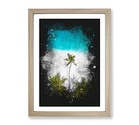 Palm Tree Beach In The Maldives Paint Splash Modern Framed Print | A3 Oak Framed Wall Art | Ready to Hang | Modern Floral Picture | Living Room Bedroom Lounge Office