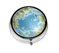 Palm Tree Bird Small Pill Box 3 Compartment Portable Pill Box for Purse Pocket Tropical Mini Medicine Organiser for Daily Vitamin Fish Oil Storage