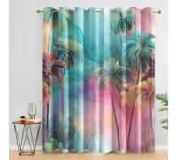 Palm Tree Blackout Curtains, 72 Drop, Tropical Plant Gradient Pink Blue Printed Curtains for Living Room, Bedroom, Eyelet Drapes for Window Home Decor, 46x72 Inch 2 Panels k41f-74