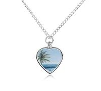 Palm Tree By The Beach Cute Pet Urn Necklace Jewelry for Ashes Cat Memorial Locket Pendants Keepsake Women Men