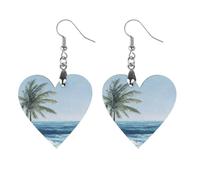 Palm Tree By The Beach Cute Wooden Earrings for Women Dangling