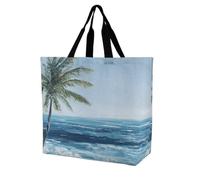 Palm Tree By The Beach Large Tote Bag Reusable for Shopping