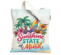 Palm Tree Canvas Tote Bag for Women, Summer Tropical Surfboard Coconut Summer Peach Washable Reusable Aesthetic Tote Bag Ideas for Travel Work Shopping Bookstore 13x15 Inch