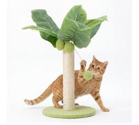 Palm Tree Cat Scratching Post for Indoor Cats, Sisal Rope Pole with Hanging Balls, Stable Round Base, Tropical Kitten Activity Toy for Furniture Protection, Green Leaf Home Decor for Apartment
