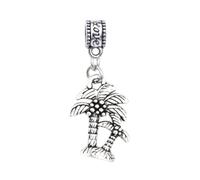 Palm Tree Charm Bead - Silver-Plated Dangle Charm - Compatible with Pandora, Troll, Chamilia & European Bracelets - Tropical Jewelry & Accessories