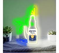 Palm Tree Corona Bottle Neon Sign UV Print USB Dimmable LED Light Decoration Suitable for Parties Men's Caves Bar Shop Decoration Neon Art Lights(5V 11.81 * 13.78 Inches)