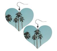 Palm Tree Double-Sided Faux Leather Large Dangle Earrings for Women Heart-Shape Lightweight Spring Winter Decorative Earrings for Holiday Concert Party Decor Gifts