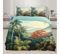 Palm Tree Duvet Cover Double Vintage Tropical Jungle Bedding Set Rainforest Scenery Comforter Set Nature Forest Duvet Cover with Zipper Ties for Bedroom