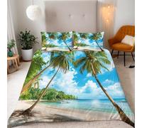 Palm Tree Duvet Cover King Sets 3D Printed Microfiber Hawaiian Coastal Style Bedding Set Ultra-Soft Quilt Cover 240 x 220 cm with Zipper Closure and 2 Pillowcases 50x75 cm b-137