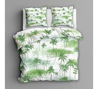 Palm Tree Duvet Cover Super King Bedding Set, Tropical Green Plant Pattern, Reversible Design Bedroom Decor Bed Quilt Cover with 2 Pillowcases, Microfiber, Zip - SMK31869