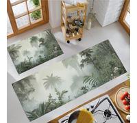 Palm Tree Ferns Kitchen Rug Set 2 Piece Non Slip and Green Tropical Rainforest Kitchen Mat, Washable Mats and Rugs for kitchen,Hallway Runner Set, Dining Room, Entryway and Home Decoration Office
