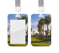 Palm Tree Golf Course ID Badge Holder with Lanyard ID Card Holders Cute Nurse Name Tag Vertical Credit Cards Holder Sliding Card Case Protector Pouch for Office Doctor Nurse Worker
