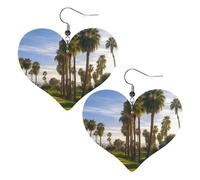 Palm Tree Golf Course Leather Earrings for Women Heart Earring Lightweight Dangle Earrings Jewelry Gifts, One Size, No Gemstone