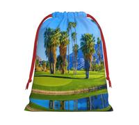 Palm Tree Golf Course Print Ultra Soft Plush Gift Bags, Drawstring Christmas Party Candy Treat Favors, Xmas Holiday Sacks, Wedding Jewelry Pouches