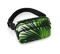 Palm Tree Green Leaves Fanny Pack Waterproof External Pocket Portable Waist Pack Outdoor Adjustable Strap Lightweight Waist Bag for Workout Traveling Casual Running Hiking Cycling