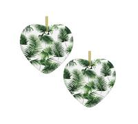 Palm Tree Green Leaves -Print Christmas Heart Ornament Gold Lanyard, Customizable Acrylic Pendant For Tree Decor, Wedding Favors Party Supplies.