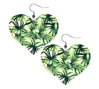 Palm Tree Green Leaves Prints Leather Heart earrings Pendant Stylish and light Lightweight Dangle for Women Girls, One Size, Leather, No Gemstone
