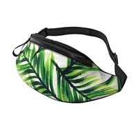 Palm Tree Green Leaves Sport Waist Bag Travel Bumbags with Zipper and Earphone Hole, Running Fanny Pack Waist Pack with Adjustable Belt for Men Women