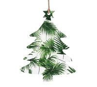 (Palm Tree Green Leaves) Wooden Christmas Ornaments Set Christmas Tree Shape Holiday Hanging Decorations for Gift Wrapping, 6 PCS