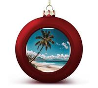 Palm Tree Hawaii Beach Christmas Ball Ornaments 2.4 Inch, Shatterproof Plastic Xmas Balls Funny Christmas Tree Ornaments Hanging Balls for Holiday Party Home Decor, 4PCS