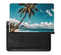 Palm Tree Hawaii Beach Passport Holder with 3 Card Slots, Portable PU Leather Travel Wallet, Slim Protective Cover for Passport, ID, Credit Cards